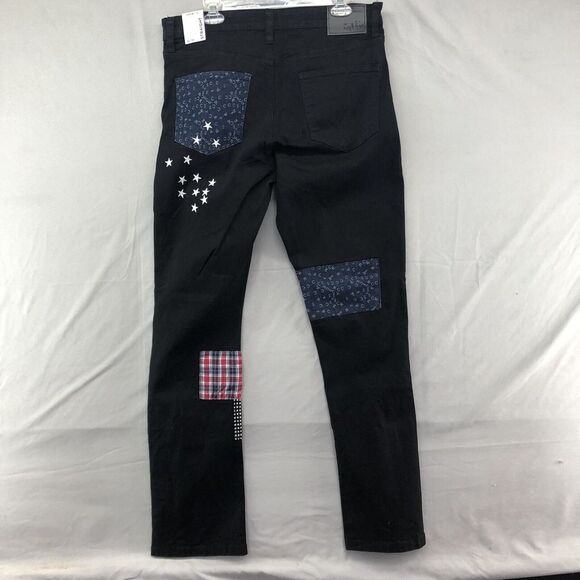 New Rue21 Jeans Premium Straight Leg Black Patch Distressed Size 30/32 Men - Picture 5 of 12